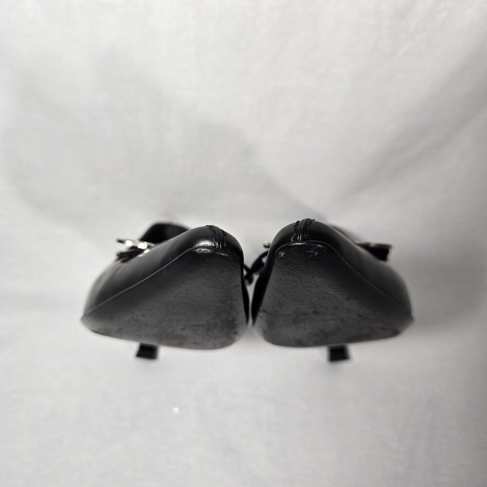Vintage SALVATORE FERRAGAMO-GESSICA Black Leather Pointed Kitten Pump Sz 7.5 2A - Picture 8 of 16